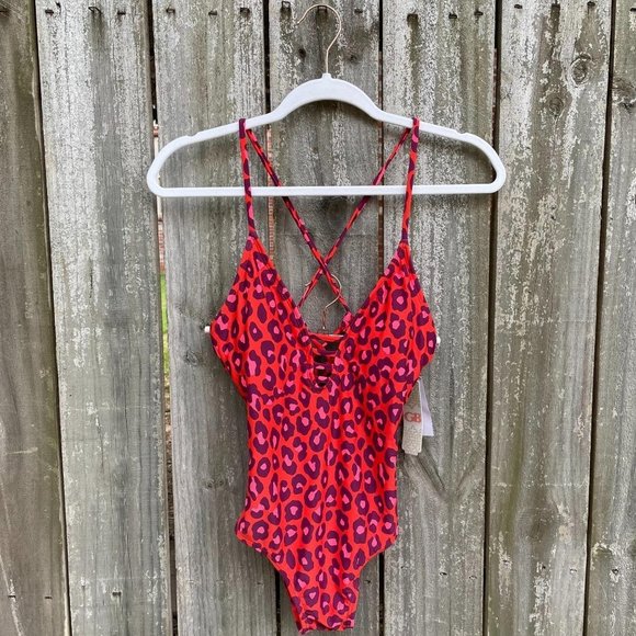 Gianni Bini Other - GB Gianni Bini Party Animal Print One Piece Swimsuit Size XS Strappy Back New